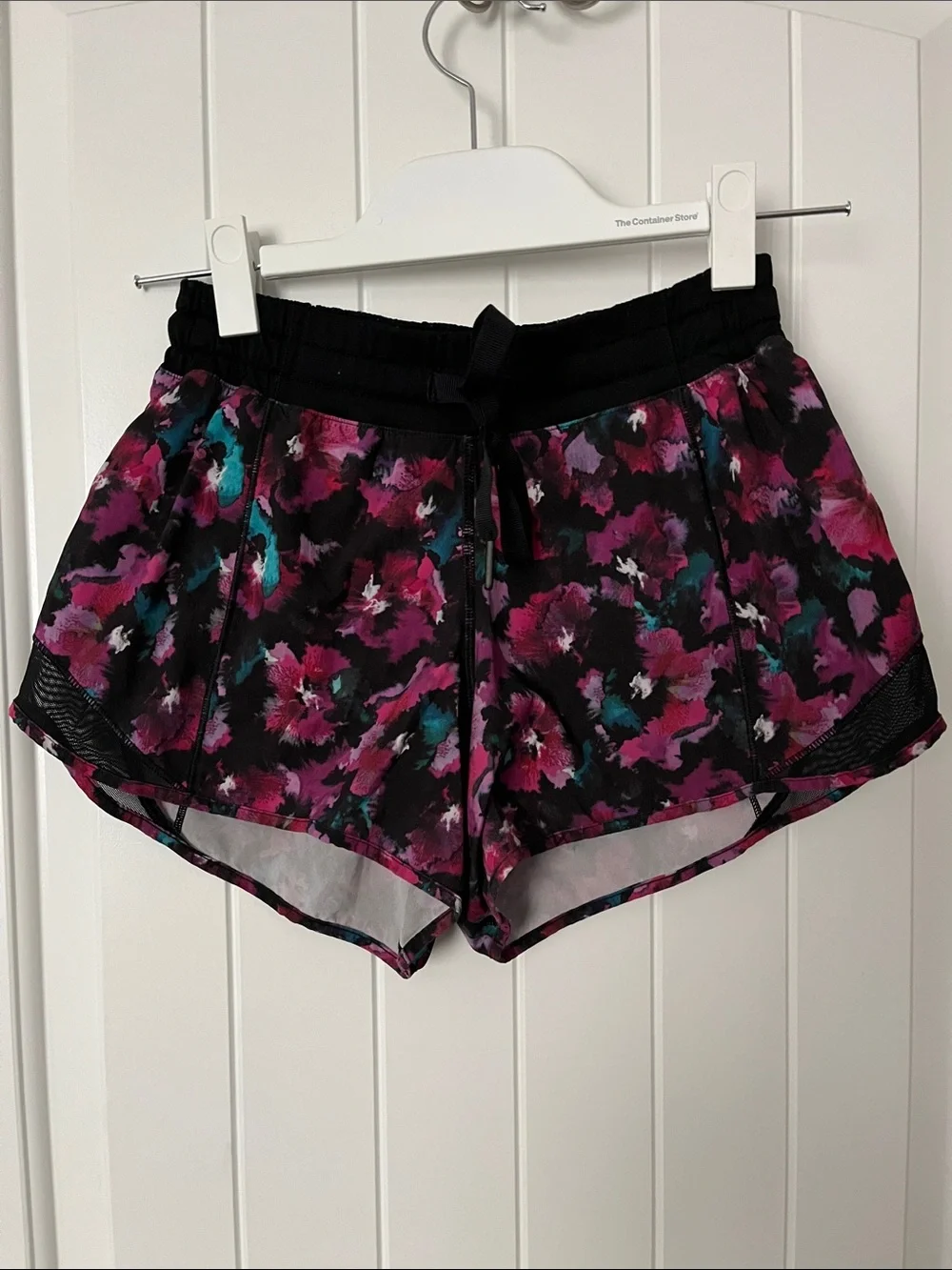 lululemon athletica Black Floral Athletic Shorts with Magenta Accents